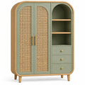 Armario de almacenamiento con formas arqueadas y detalles de entramado, verde y marr¨®n
