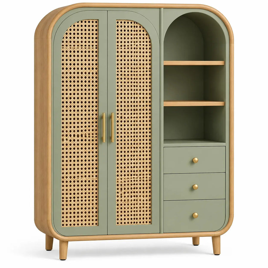 Armario de almacenamiento con formas arqueadas y detalles de entramado, verde y marr¨®n - Firgroveco
